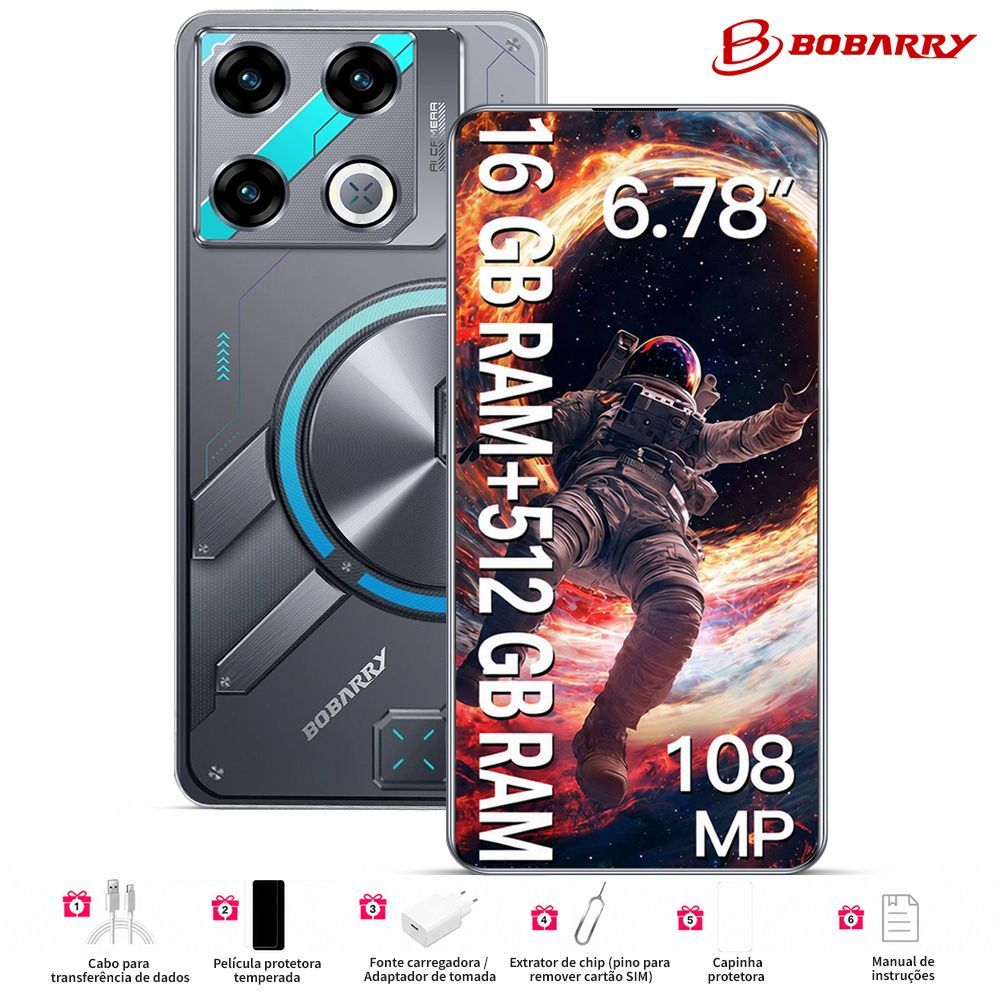Smartphone Celular GT20 PRO 5G 16GB RAM+512GB Armazenamento Melhor Custo Benefício Bateria Longa Câmera 108MP