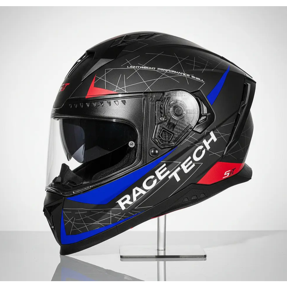 Capacete Preto Race Tech Volt Set Preto e Vermelho Motoqueiro C/ Óculos Interno