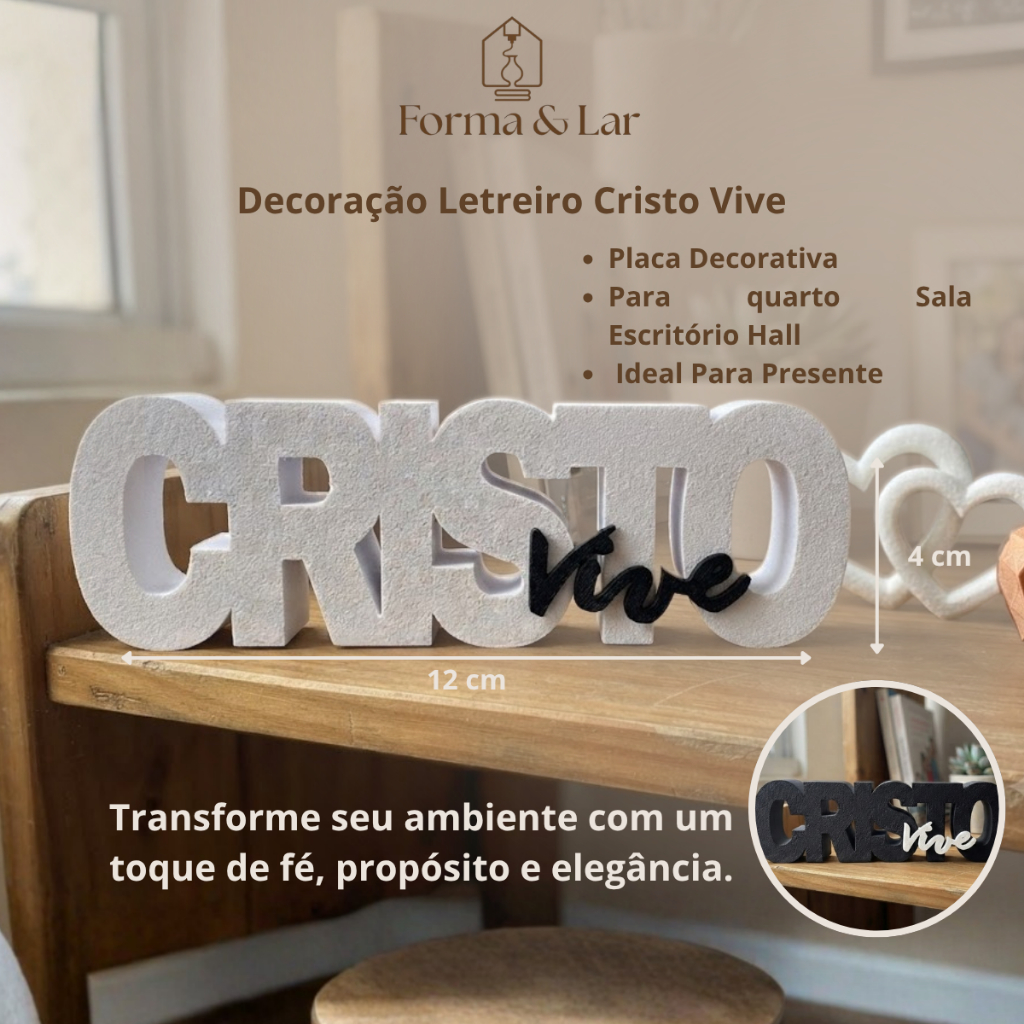 Letreiro Cristo Vive Decorativo Placa Cristã Fé Quarto Salas Escritório Presente Religioso decoração