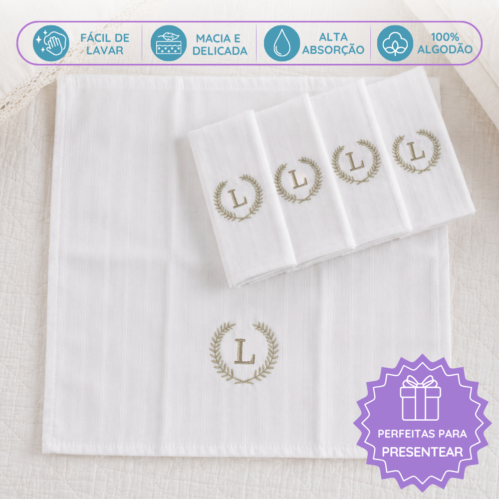Fralda de Boca Bebê Kit 5 Peças 100% Algodão Personalizada Pano de Boca Menino Menina