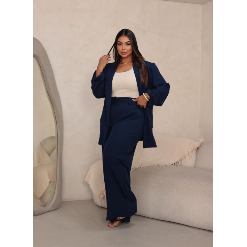 Conjunto Blazer e Calça Plus Size Alfaiataria Moda Curvy Social Atemporal Elegante Confortável Inverno Verão