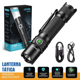 Lanterna Tática EDC Compacta LED Flashlight Com Clip Recarregável USB-C Bateria 21700