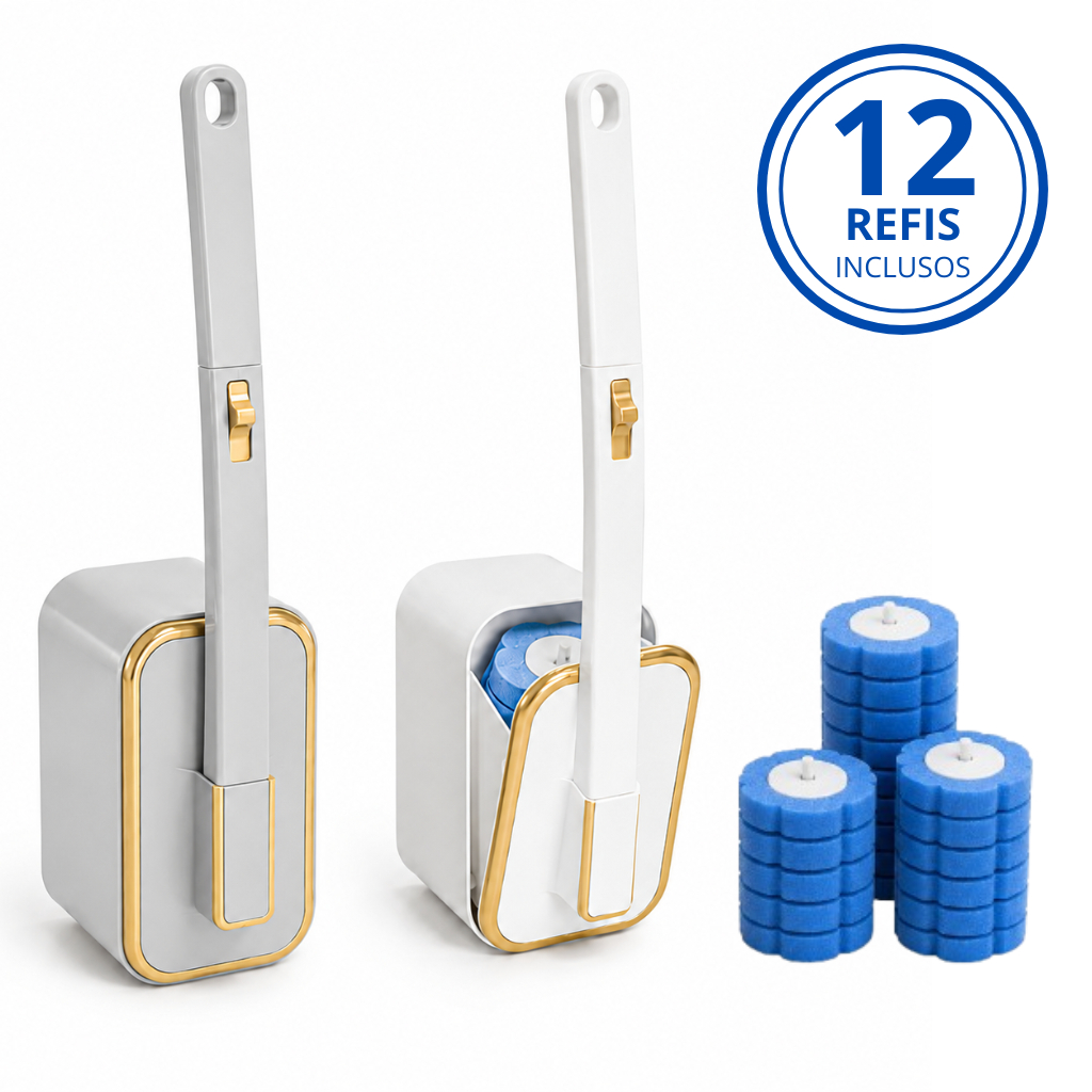 Escova Sanitária Descartável Suporte Vaso Sanitário Banheiro 12 Refis Gratis Dispenser Reutilizável