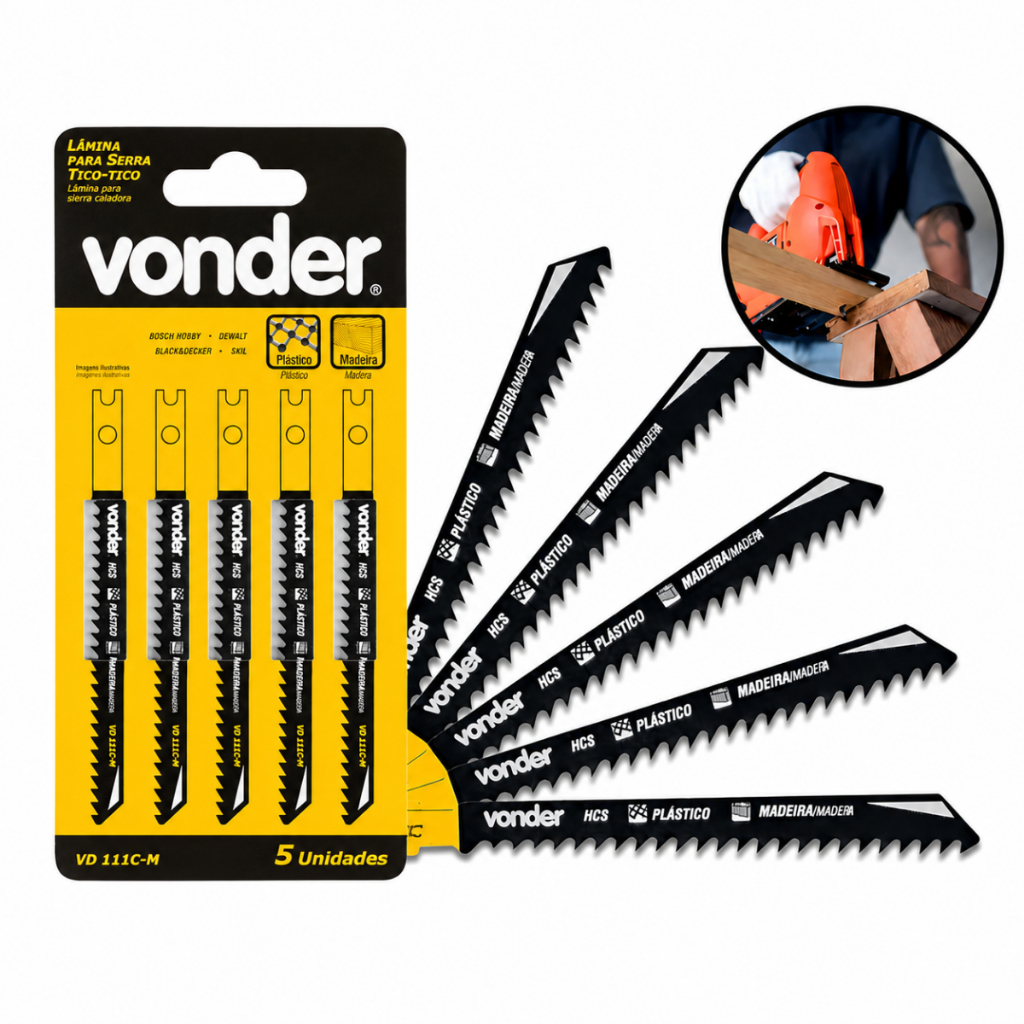 Kit 5 Lâminas de Serra Tico-Tico Universal VD111CM - Vonder - Cortes Precisos em Madeira e Plástico