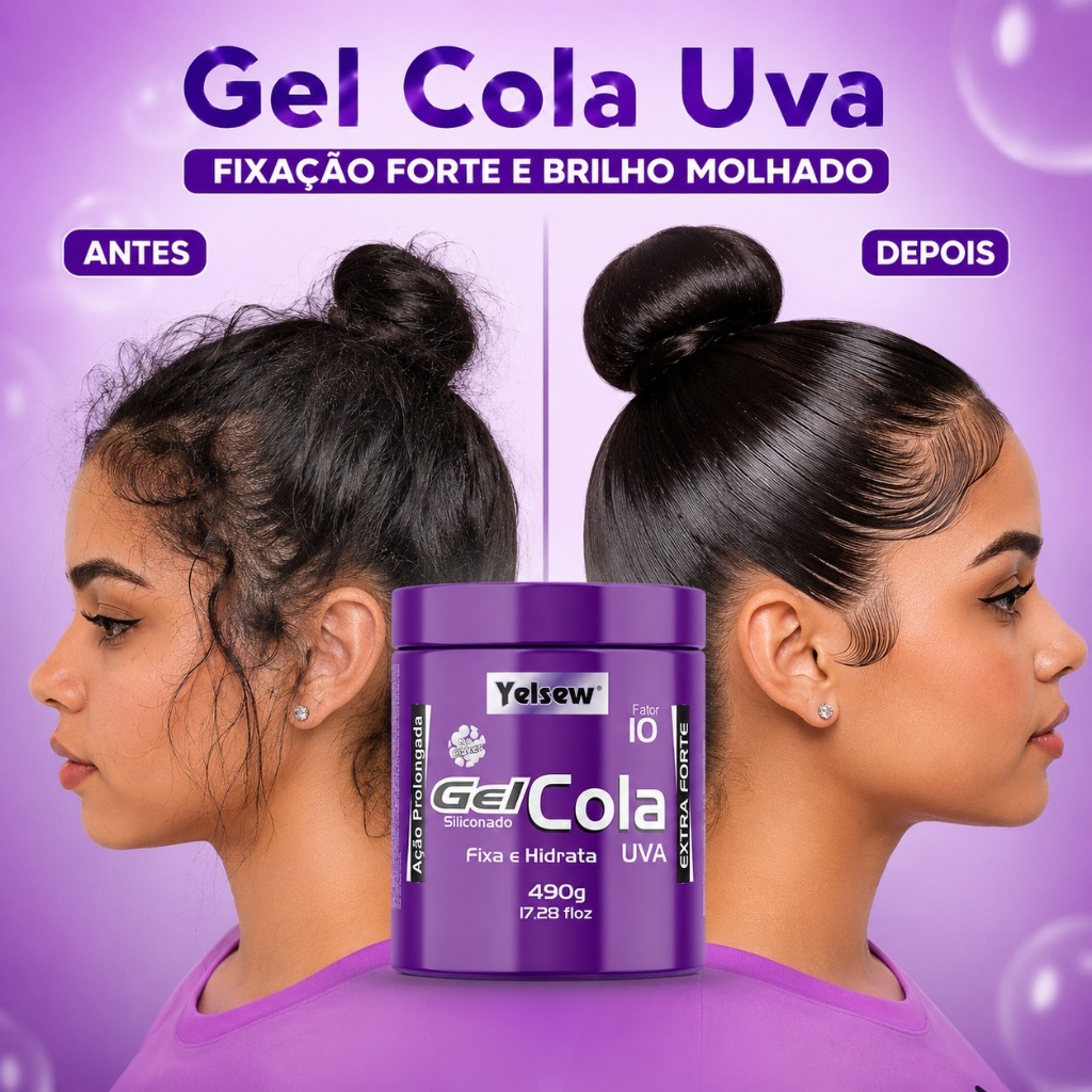 Gel Cola Uva Ultra Fixação 240g Yelsew | Máxima Aderência | Aroma de Uva | Efeito Brilho | — imagem 2 de 2