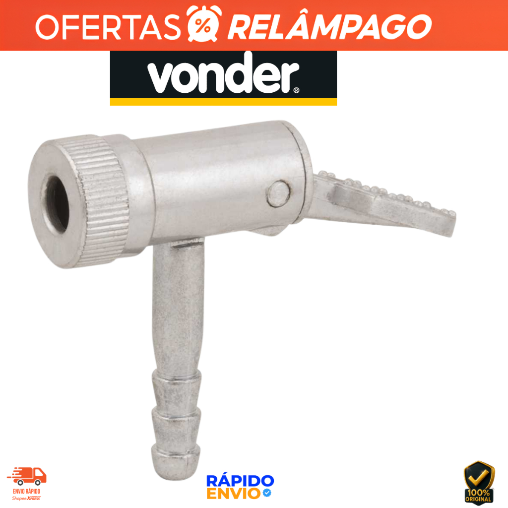 Bico Para Encher Inflar Pneus Com Trava VONDER Mecânica Borracharia Carro Caminhões Trator Bicicleta