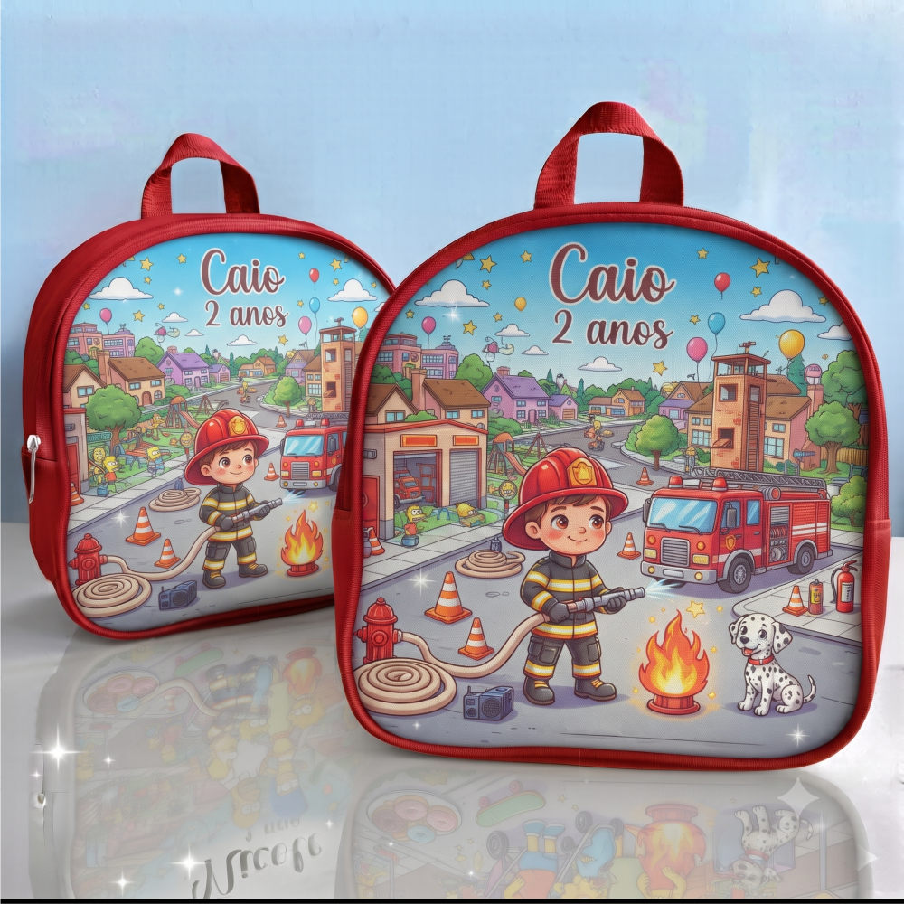 25 Mochilinhas lembrancinhas personalizada no tema BOMBEIROS, personalizamos para brindes, mimos e aniversário
