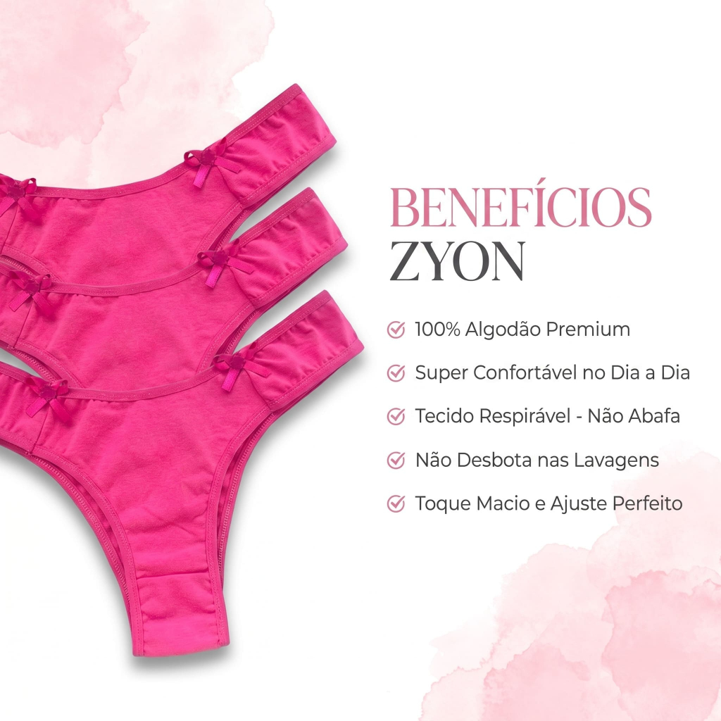 Kit 10 Calcinhas Zyon 100% Algodão Premium Feminina Tanga Com laçinho e Cores Sortidas — imagem 2 de 2