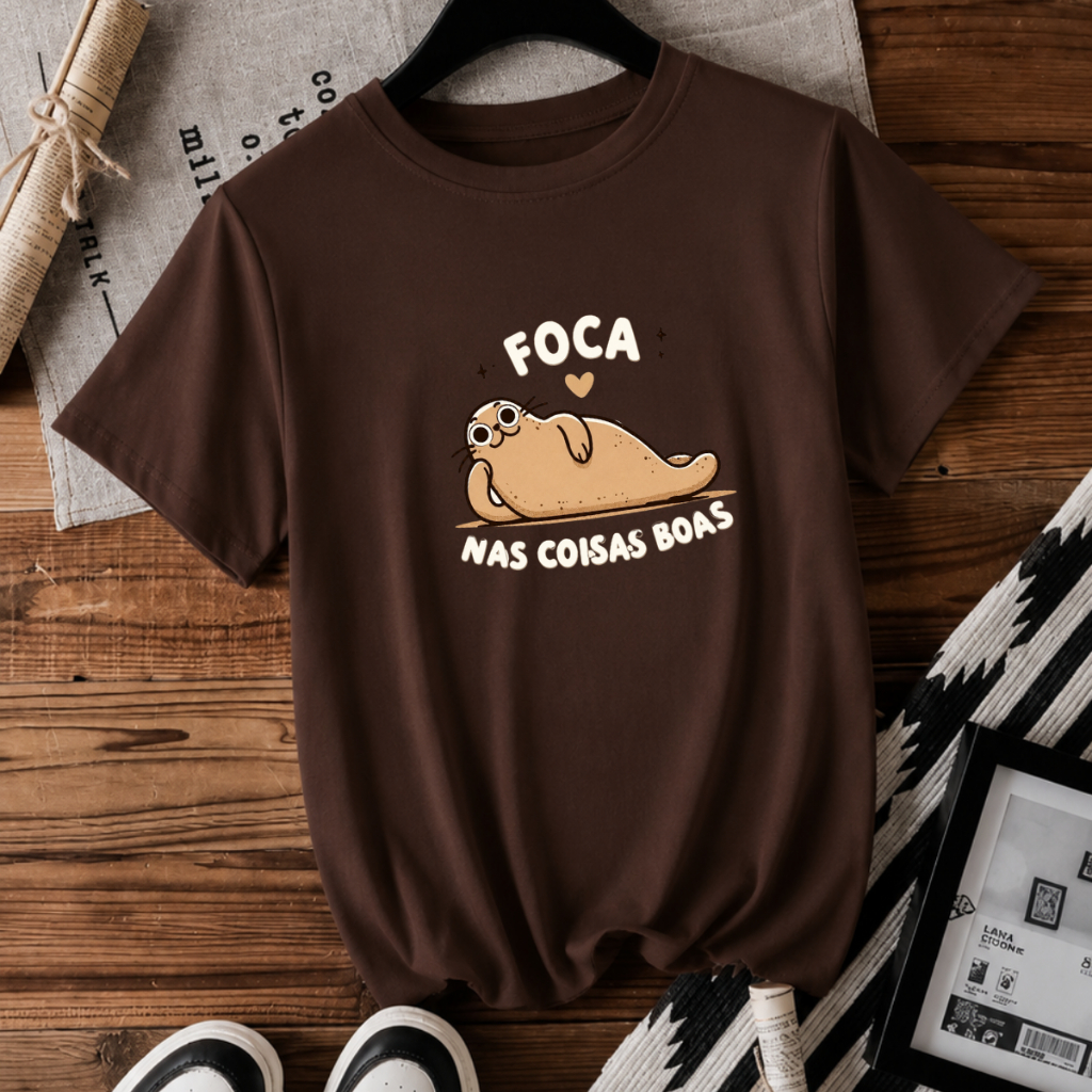 Camiseta Feminina Foca nas Coisas Boas Bixinho Fofa Algodão