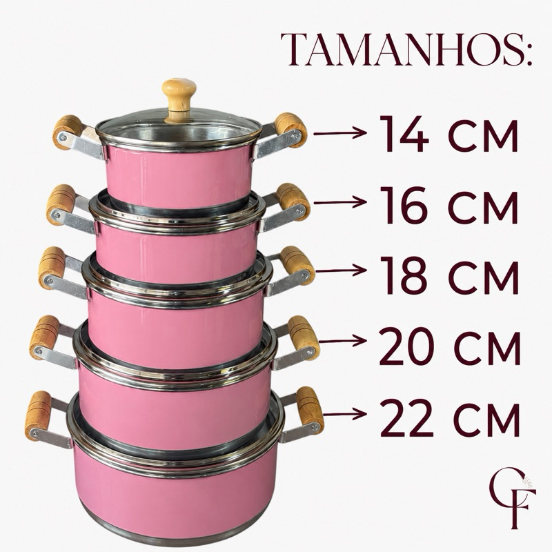 Imagem Jogo De Panela Caçarola Aluminio Leve 14 a 22 cm Reforçado Com Tampa Rosa Bebe Premium