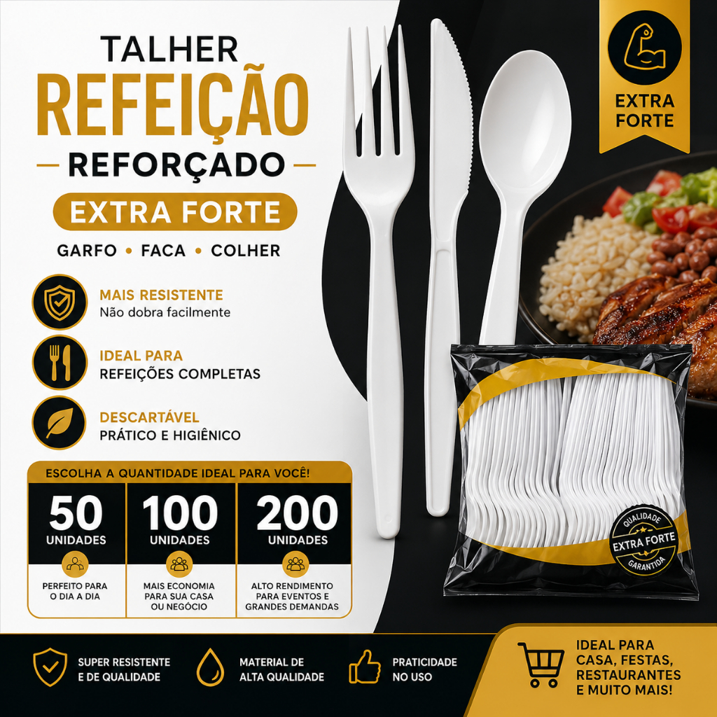 GARFO Refeição Reforçado FACA OU COLHER Extra Forte  | Garfo Plástico Resistente | 50, 100 ou 2