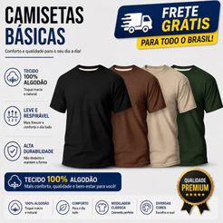 Kit 4 Camiseta Masculina 100% Algodão Básica Varias Cores Lisa Gola Redonda Camisa