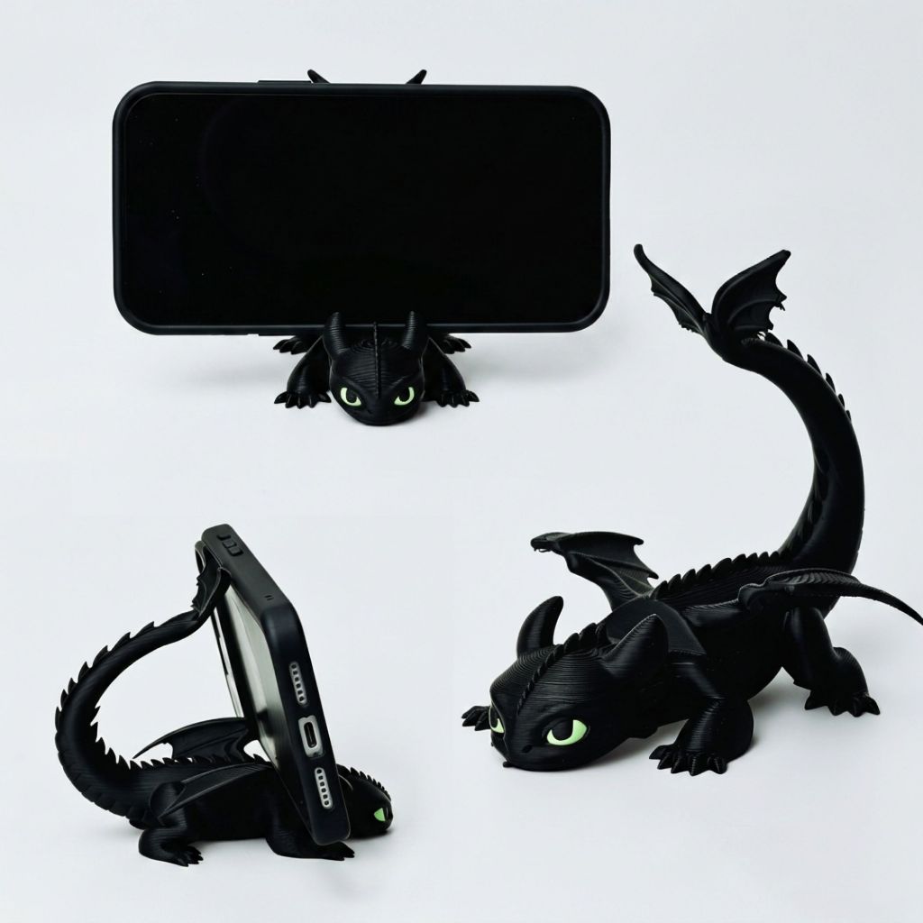 Suporte para Celular Banguela | Dragão Preto | Como treinar seu Dragão | Porta Smartphone | Decoração Geek Gamer p/ Mesa