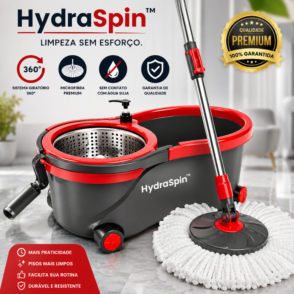 Mop Giratorio HydraSpin Balde Esfregao Profissional Pratico Rodinhas Refil Facil Manejo