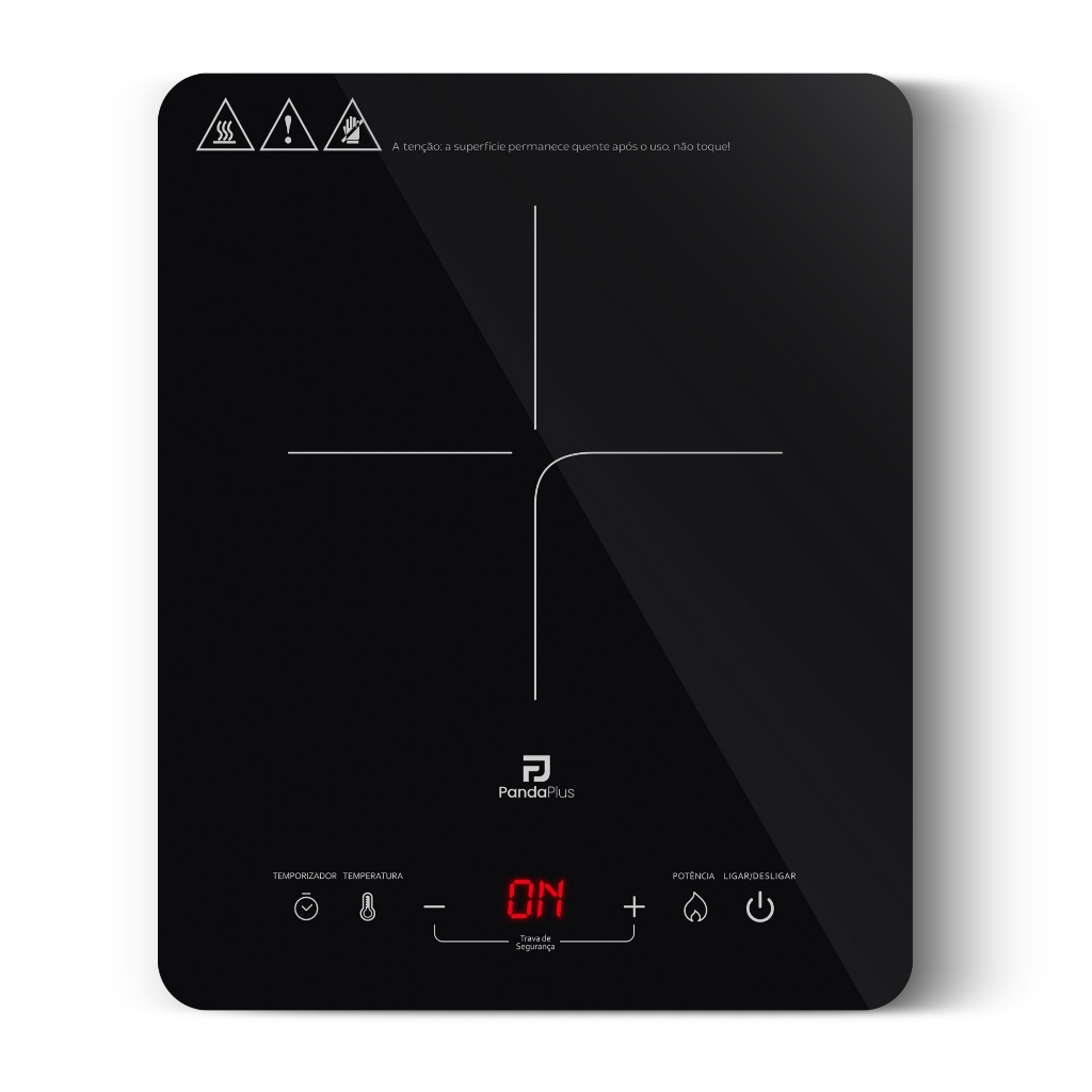 Cooktop Indução 1 Boca Bivolt Portátil Panda Plus Touch 8 Níveis Temperatura Trava de Segurança Timer Vitrocerâmico