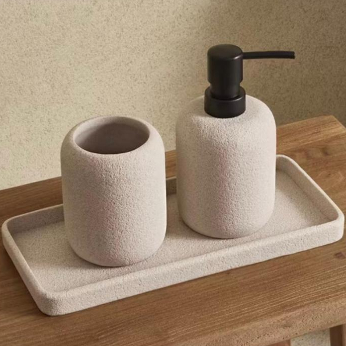 Kit Banheiro Lavabo em Cimento ou Poliresina Porta Sabonete Decoração Moderna Porta escova bandeja