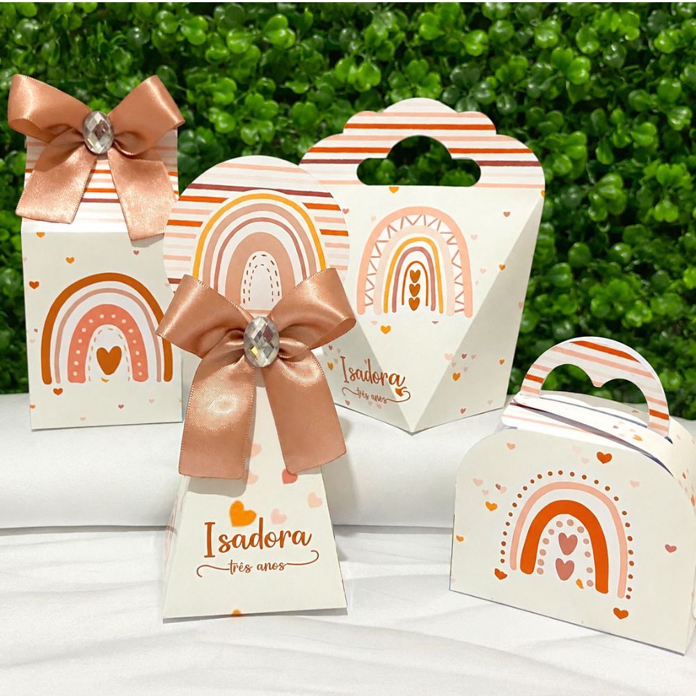 Kit Caixas Personalizadas ARCO ÍRIS BOHO Lembrancinhas Festa Infantil Aniversário Chá de bebê Desmontadas