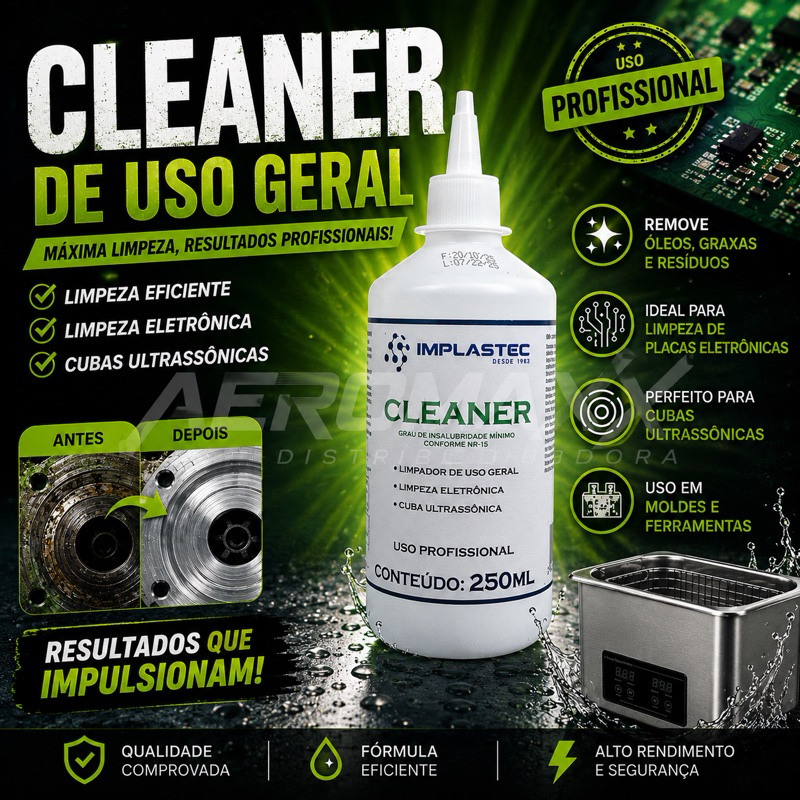 Cleaner 250ml Limpador de Uso Geral, Eletrônica, PCB PCI Placas Conectores – Implastec