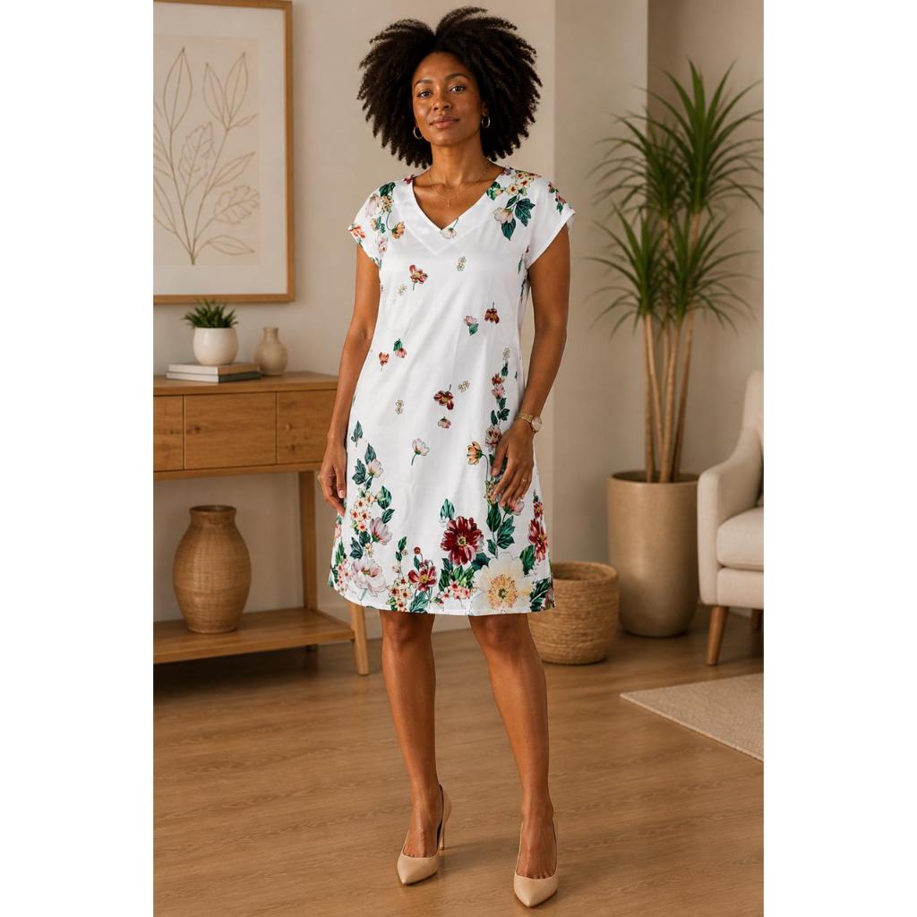 LUKABOUTIKE-Vestido Evasê Curto Floral Macio Fresquinho Dia a Dia Trabalho Elegante Tendência Feminina