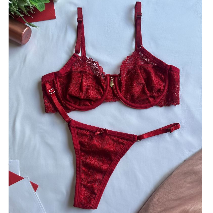 Conjunto Pérola rendado com varias cores, sutiã sem bojo rendado e calcinha semi fio