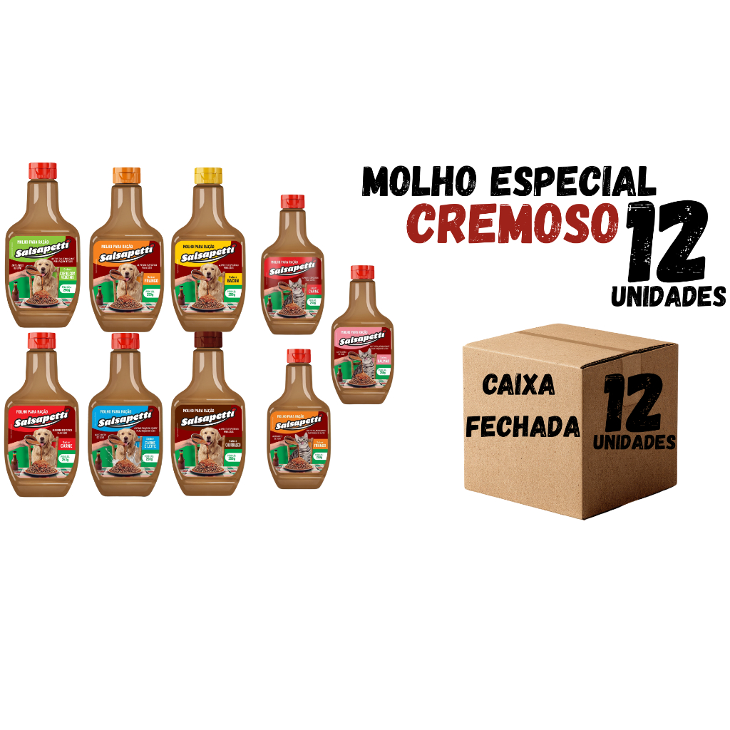 Kit 12 Molho para Ração de Cachorro e Gato 250g Caixa Fechada Salsapetti Sachê para Cachorro Molho para Ração Pet