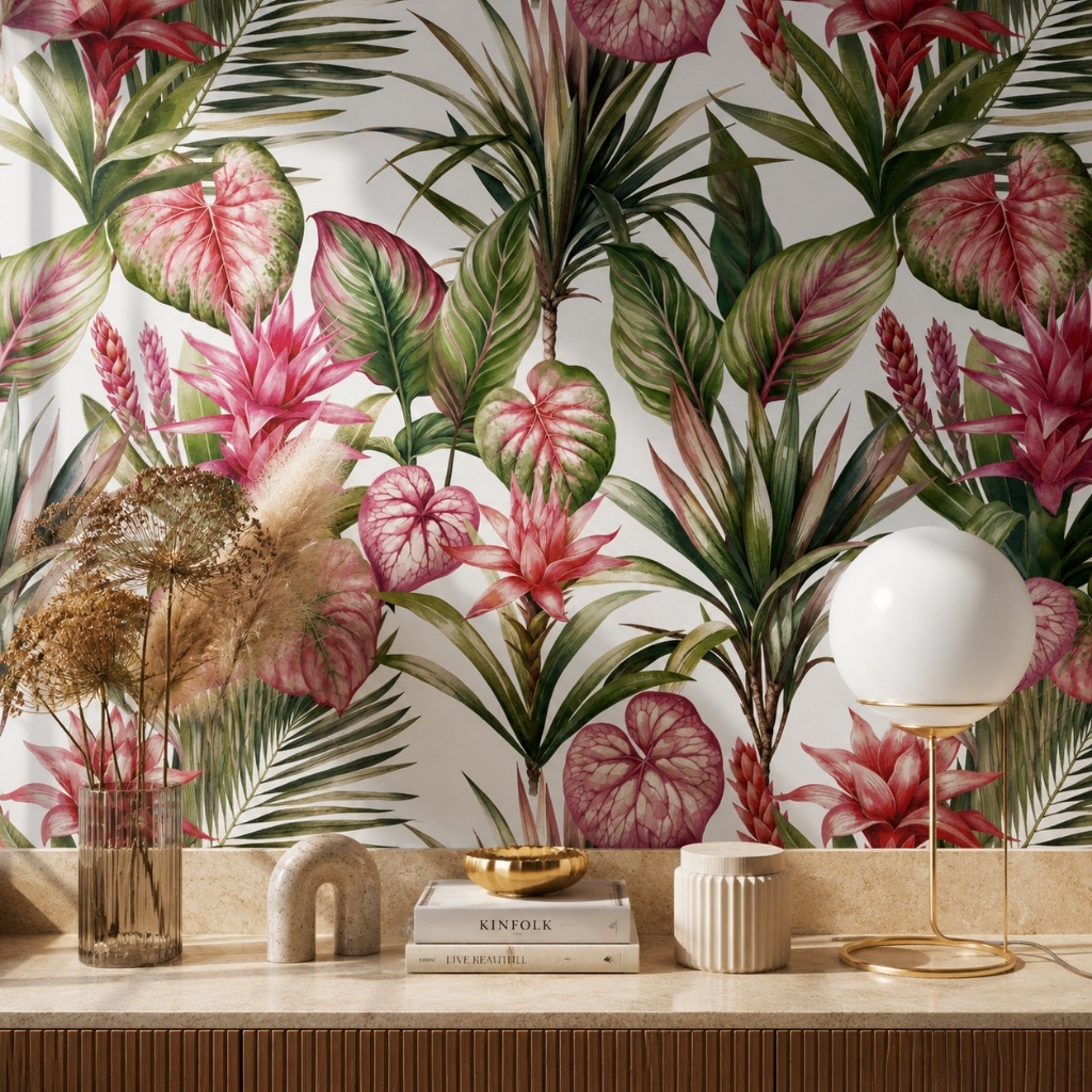 Papel de Parede Adesivo Botanic Tropical Autocolante Lavável Folhagens Premium 5 Metros