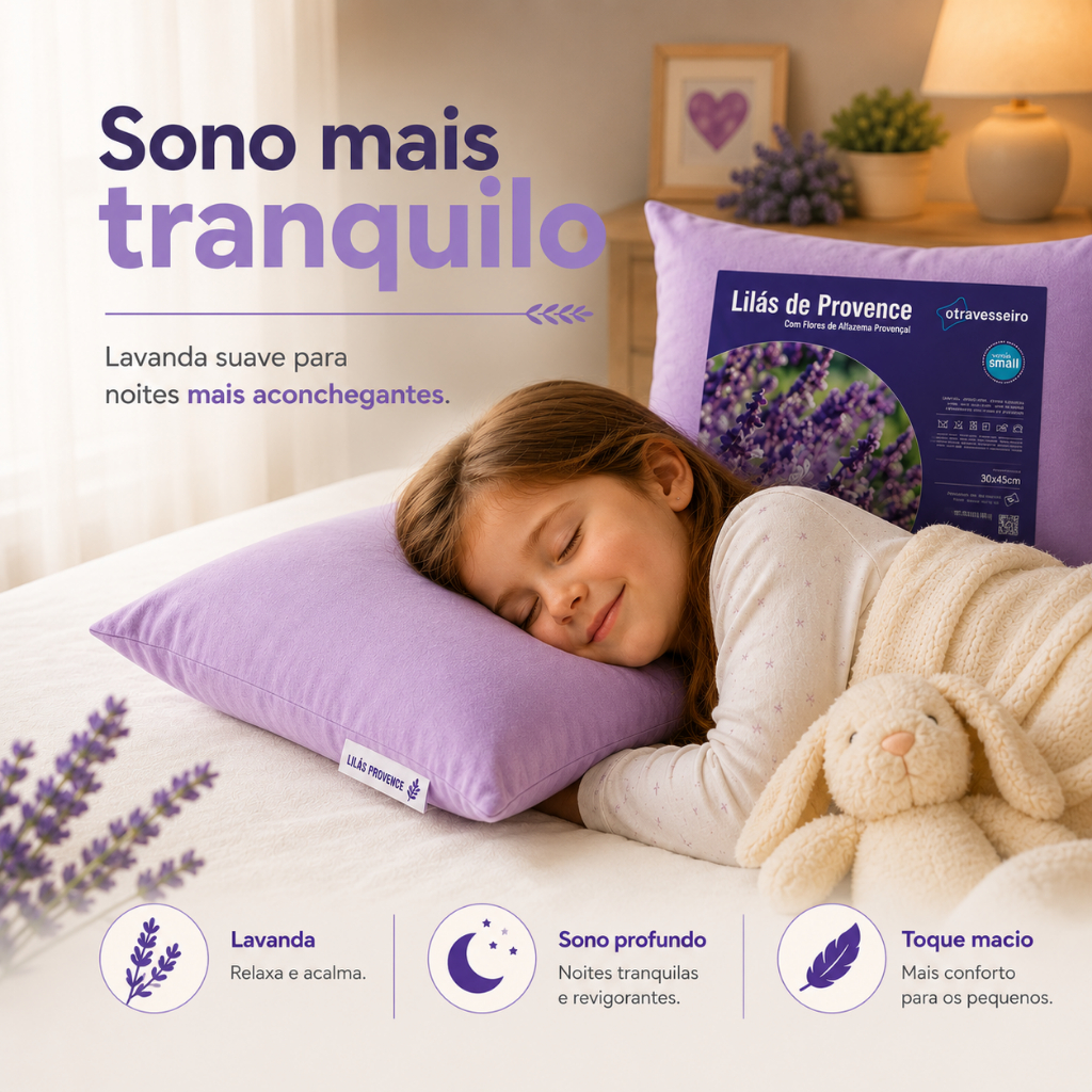 kit 2 Travesseiro Infantil com Aromaterapia de Lavanda 30x45cm Antialérgico | Macio, Confortável
