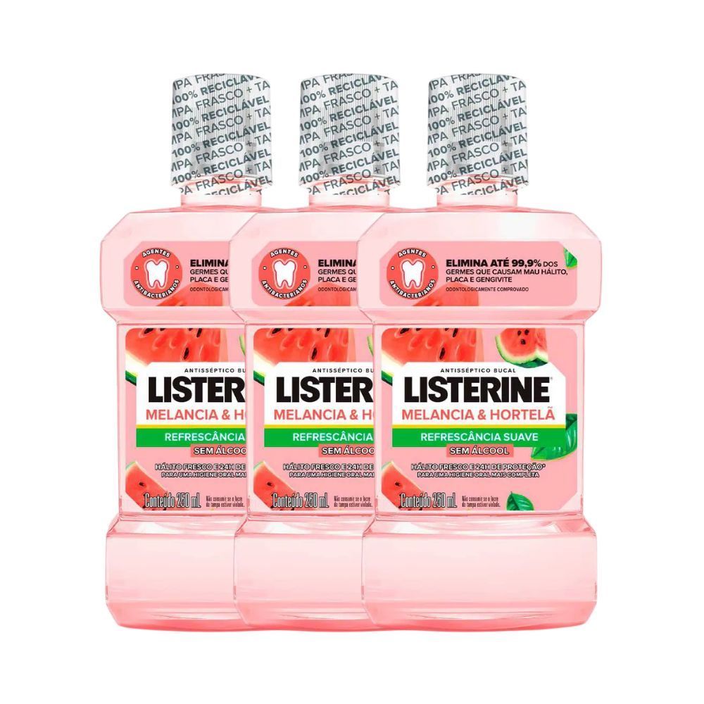 Kit Enxaguante Bucal Listerine Melancia E Hortelã 250ml - com 3 Unidades
