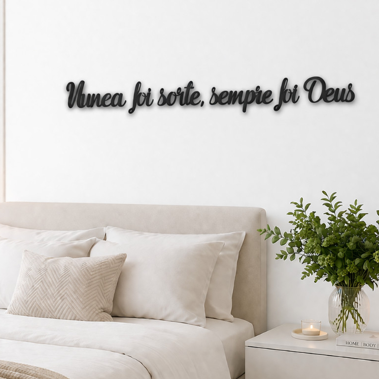 Frase Nunca Foi Sorte Sempre Foi Deus em MDF Quadro Decorativo Religioso Aplique MDF Preto 3mm