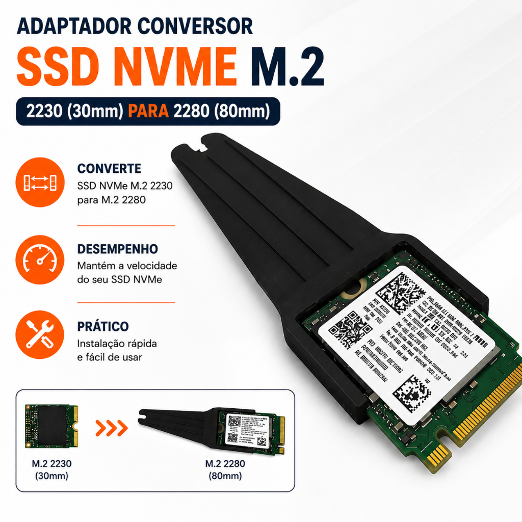 Adaptador Conversor SSD NVME M.2 2230 (30mm) Para M.2 2280 (80mm) Extensão Suporte Notebook PC
