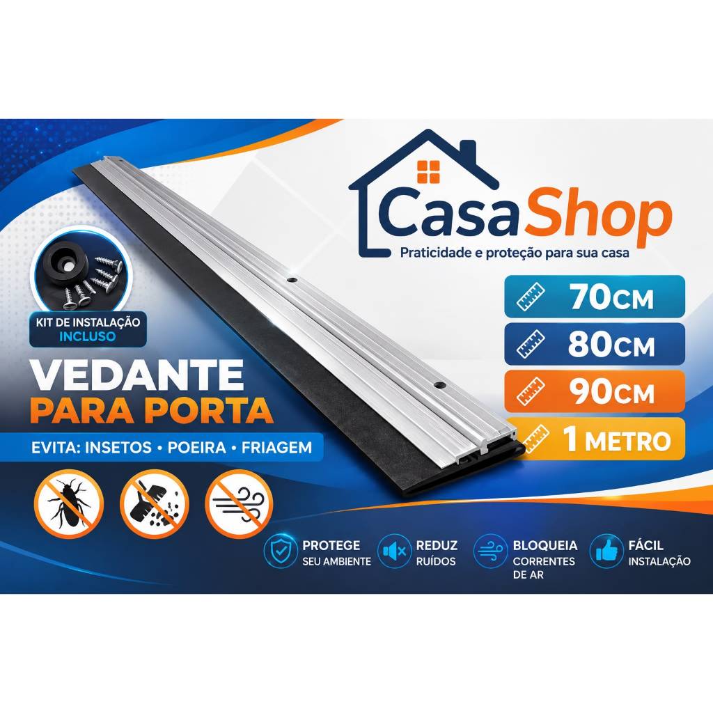 VEDA PORTA ALUMÍNIO REFORÇADO ANTI INSETO - POEIRA - FRIO | 70CM 80CM 90CM 1M COM KIT INSTALAÇÃO