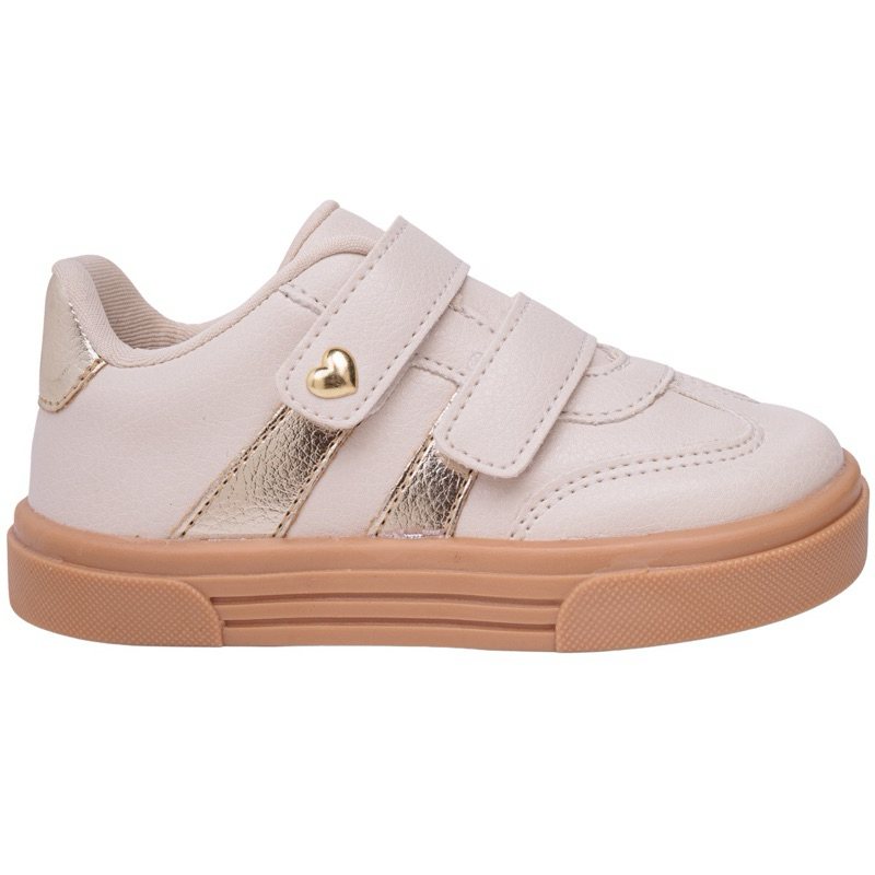 Tênis Infantil Feminino Casual com Velcro e Detalhe de Coração