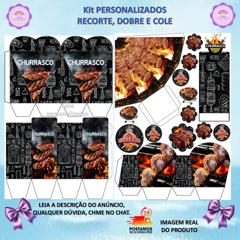 TEMA CHURRASCO - KIT LEMBRANCINHAS PERSONALIZADAS 80/160 ITENS COM OU SEM NOME