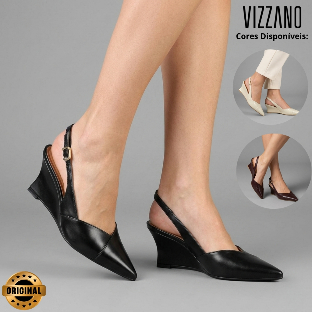 Scarpin Slingback Vizzano Feminino Salto Anabela Bico Fino Elegante Confortável