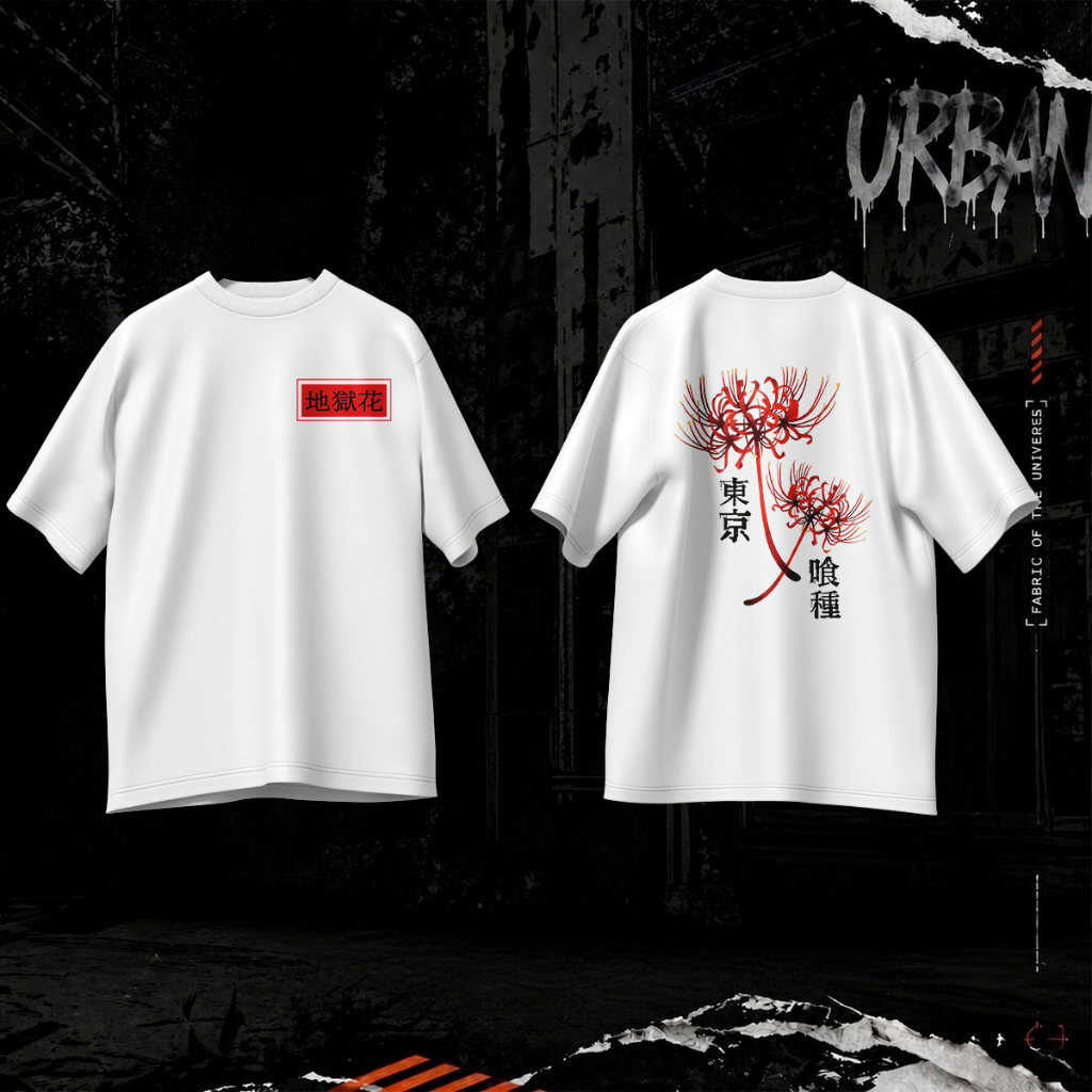 Camiseta Oversized Algodão Unissex Estampa Flor Lily Tokyo Lírio-Aranha-Vermelho Anime Lançamento