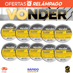 10 Fitas Isolante 19Mmx 20 Metros Preta Vonder Antichama Resistente