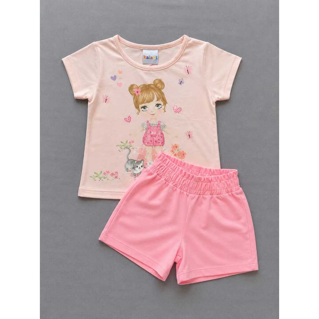 CONJUNTO INFANTIL FEMININO BLUSA ESTAMPADA COM SHORTS CONFORTAVEL CASUAL VERÃO tam 1