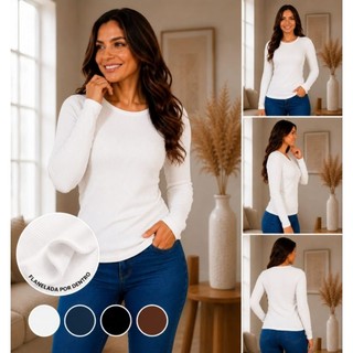 Blusa feminina termica peluciada flanelada feminina segunda pele camiseta feminina termica canelada manga longa inverno