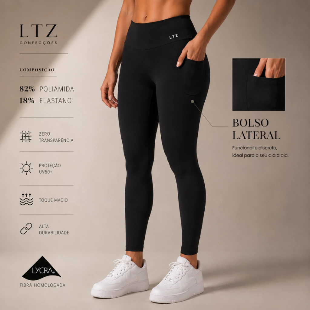 Legging Fitness Poliamida Premium Cintura Alta e Bolso Lateral — imagem 1