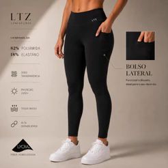Legging Fitness Poliamida Premium Cintura Alta e Bolso Lateral
