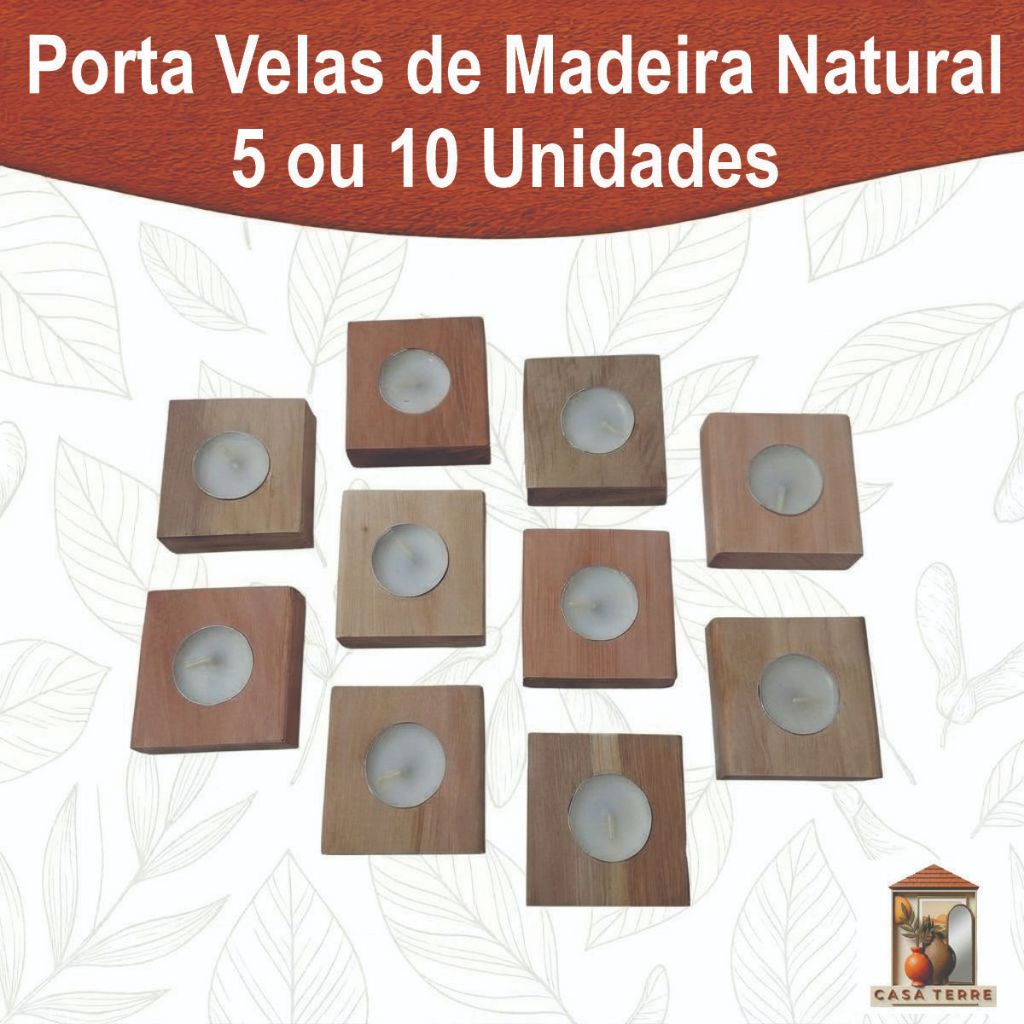 Imagem Porta Velas em Madeira Maciça Natural Castiçal Rechaud Zen Casa Terrê