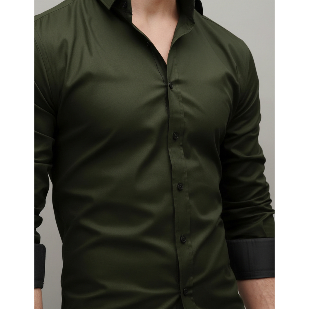 Camisa Social Masculina Premium Manga Longa Modal/ Elastano Colarinho e Punhos Duplos Trabalho Lazer