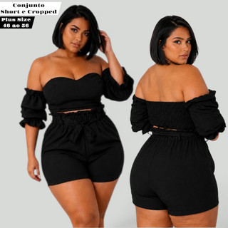 Conjunto Feminino Plus Size Tomara Que Caia Com Bojo E Shorts Com Laço G1 G2 G3