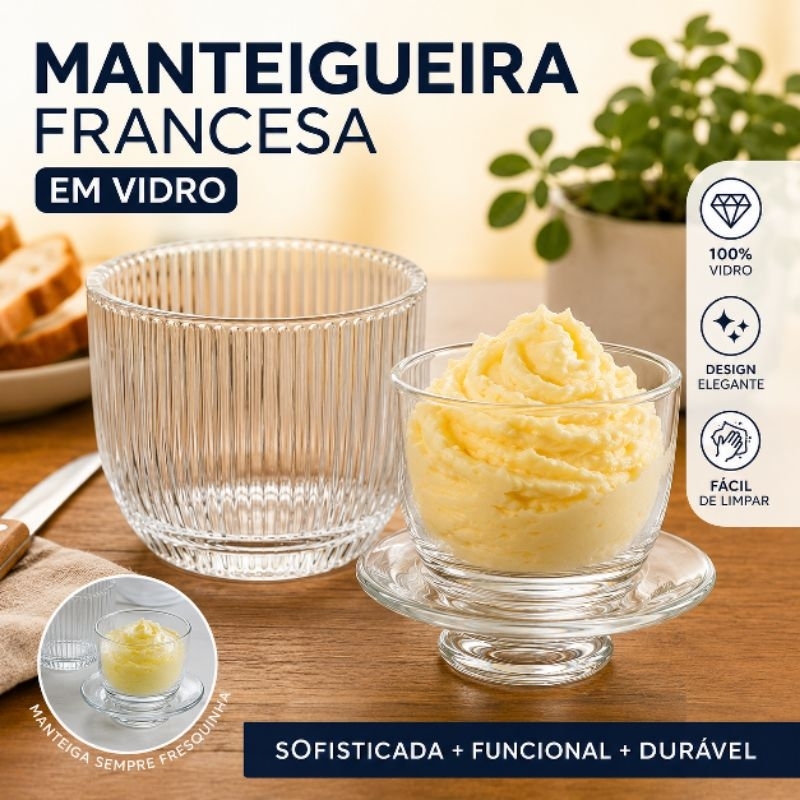 Mantegueira De Vidro Item Elegante para Sua Cozinha Decoração e utilidade Porta Manteiga