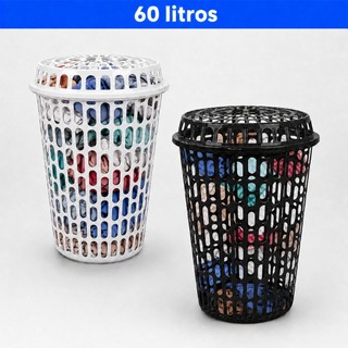 Jogo de 02 Cestos 60 Litros Organizador Telado Com Tampa Resistente Reforçado