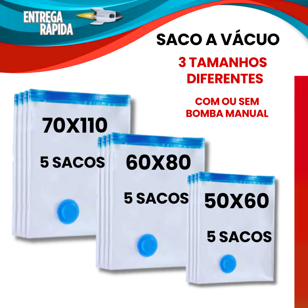 Kit 5 Sacos a Vácuo Com ou Sem Bomba Organização de Roupas Malas Viagem Guarda Roupas Edredom