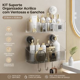 Organizador De ventosa Em acrílico Suporte Paredes Banheiro Cozinha Organizador Rack Armazenamento