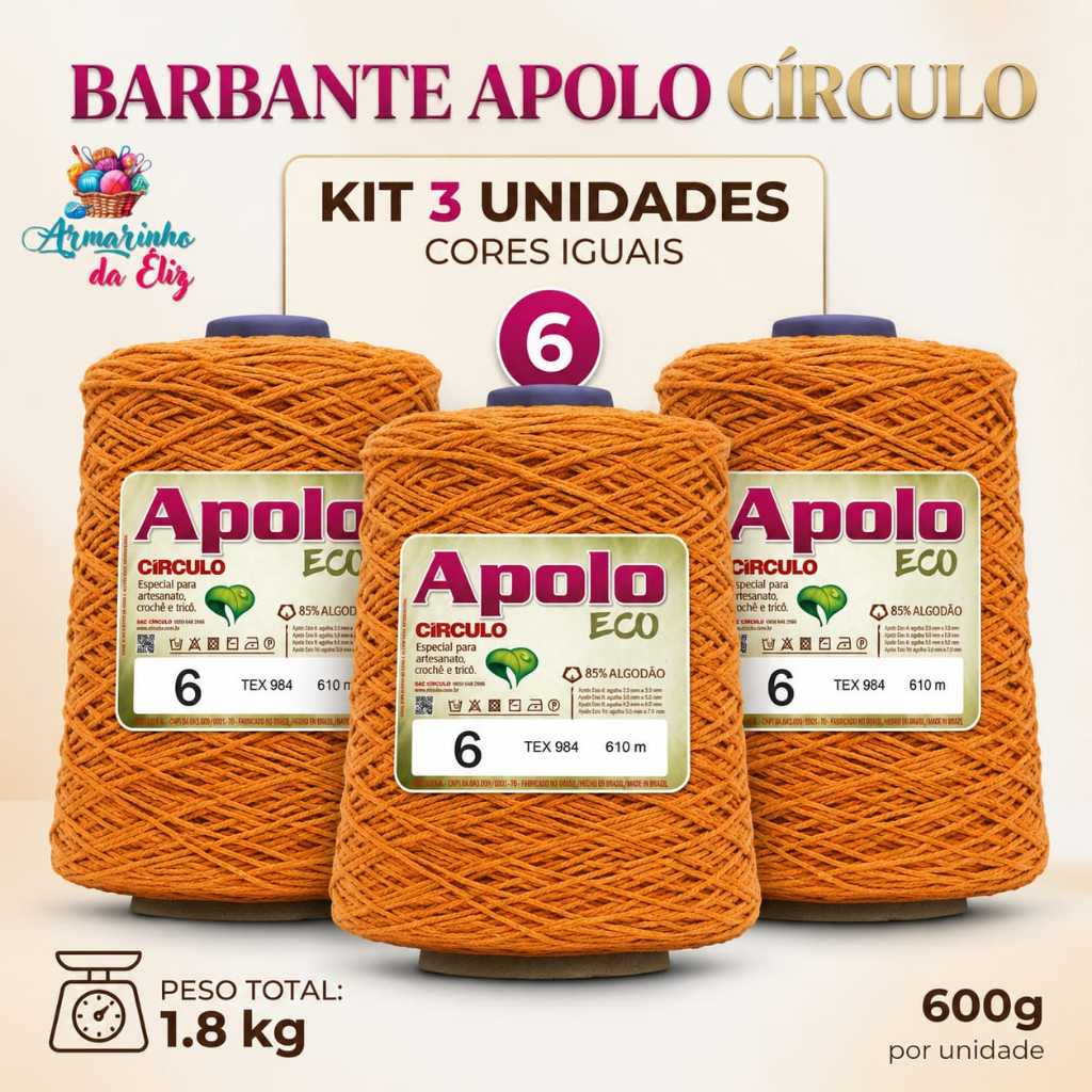 Kit de Barbante Apolo Circulo nº 6  - 600 g - 610m -  Kit com 3 cores iguais