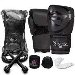 Luva Boxe / Muay Thai - Black Naja + 2 Bandagens 3,5m + Protetor Bucal + Cordinha Extra Sortido