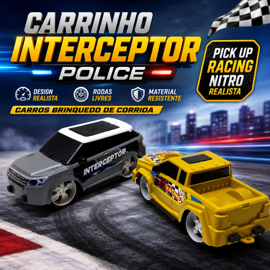 Brinquedo Carro de Corrida Pick up Racing Nitro Realista Carrinho Interceptor Police